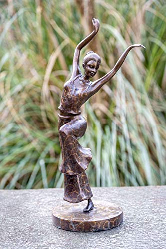 IDYL Bronze-Skulptur Tanzendes Mädchen | 32x11x11 cm | Klassische Bronze-Figur handgefertigt | Gartenskulptur oder Wohnbereich-Dekoration | Hochwertiges Kunsthandwerk | Wetterfest