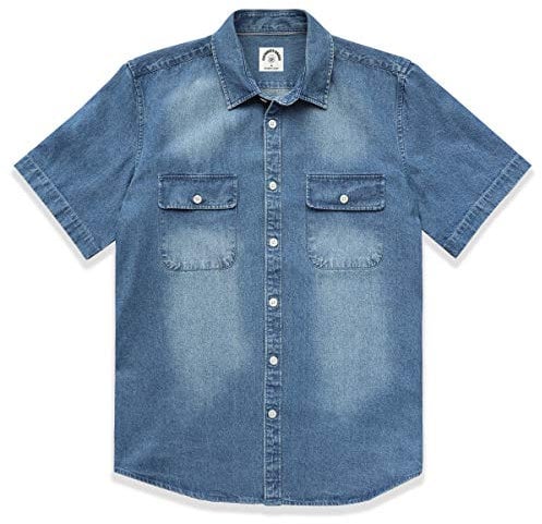 Dubinik®Mens Short Sleeve Button Down Shirts Denim Short Sleeve Shirt Men Two Pocket Western Soft Work Casual Denim Shirt
