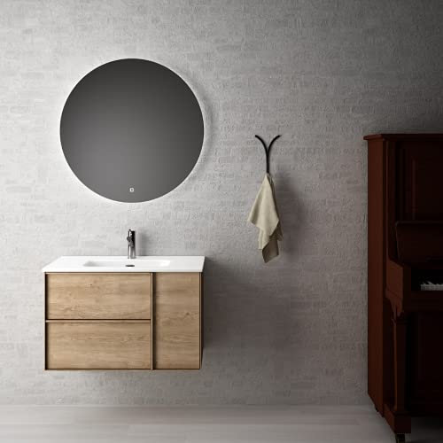 COYCAMA Mueble de Baño Suspendido con Lavabo Cerámico Oslo| 2 cajones y 1 Puerta con Cierre Amortiguado y Organizador| Guías Hettich Medidas (Roble Natural, 70)