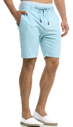 Indicode Herren Bowmanville Shorts aus Leinen & Baumwolle Atmungsaktiv | Leichte Herrenshorts für Urlaub und Freizeit mit luftiger Qualität, Bermudas, Sommerhose, Strandshorts, kurze Hose für Männer