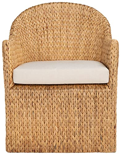 Safavieh Couture Home Collection Solomon Rattan, Natural/Beige Cushion Water Hyacinth Dining Chair (Fully Assembled) CWK2000A, Rattan