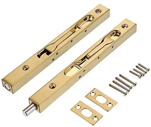 Sumnacon 2Pcs 8 Inch Door Bolts - Stainless Steel Concealed Security French Door Locks with Hardwares, Metal Flush Latch Bolts for Composite Wood Double Dummy Door, Gold