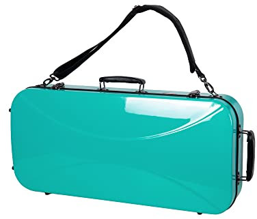 Crossrock Fiberglas-Doppelkoffer für Zwei 4/4 Violinen in voller Größe, inklusive TSA-Schloss, Schutzdecke, Hygrometer, abnehmbare Schultergurte, Mintblau (CRF2020DVMB)