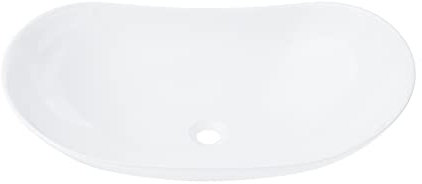 VBChome Waschbecken 63 x 35 x 17 cm Keramik Weiß Oval Waschtisch Handwaschbecken Aufsatzwaschbecken Komfortabel Modern Elegant