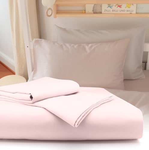 bo&button® Kinderbettwäsche, Mako Satin, 100% GOTS Bio Baumwolle, super hochwertig, kuschelig weich, Fairtrade, Bettwäsche Kinder für Junge & Mädchen Set 100x135 cm + 40x60 cm (2-TLG.) - Blush Rosa