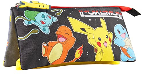 Pokémon Trousse Scolaire 3 Compartiments Garcon et Fille, Trousse Kawaii, Pikachu Accessoires École, Cadeau Anime pour Enfant