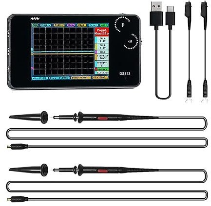 CCDSO Portable Oscilloscope DS212, Pocket Size Handheld, Built-in Rechargeable Battery, 2 Channels, 1Mhz Bandwidth, Entry Level Oscilloscope for Beginner