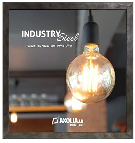 Axolia Cadre Photo 50x50 cm en résine avec verre minéral - Décoration murale - Industry Steel - Métal brossé