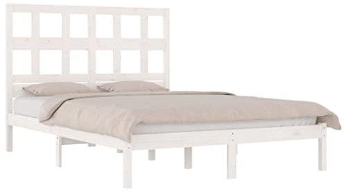 vidaXL Massivholzbett Doppelbett Bett Bettgestell Holzbett Bettrahmen Lattenrost Schlafzimmermöbel Schlafzimmerbett Weiß Kiefer 160x200cm