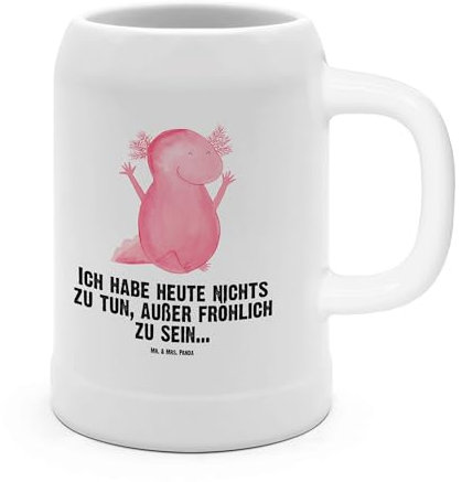 Mr. & Mrs. Panda Bierkrug Axolotl Hurra - Geschenk, Motivation, Lurch, Molch, 500ml, 0, fröhlich, Steinkrüge, Bierkrüge, Bierkrug Steingut