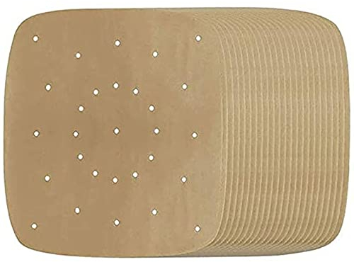 200 Stück Air Fryer Papier ungebleichtes Air Fryer Filterpapier 8.5 Zoll quadratisch braun perforiertes Pergamentpapier Bambus Dampfpapier für Luftfritteuse und Dampfkorb