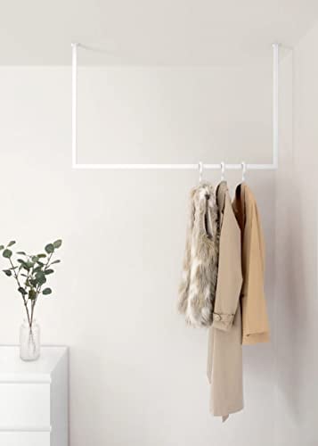 Metallbude Kleiderstange RUBI Weiß - Eckige Garderobe mit Deckenmontage - Kratz-, Stoß- & Schlagfest - 100x60 cm