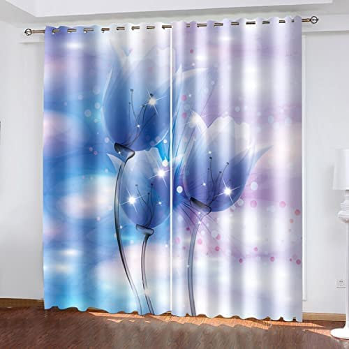 Blickdicht Blackout Vorhang Mit Ösen Schalldämmend Gardinen Polyester 3D Bedruckt Blaue Fantasierose Für Wohnzimmer Schlafzimmer Kinder Oder Babyzimmer 140(B)X160(H) Cm - Bedruckte Verdunkelungsvorhä
