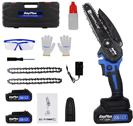 Mini Chainsaw Electric Wood Cutter Cordless Chain Saw with 2PCS Li-Ion Battery&2 Chain, 2200W, 6 Inch Guide Plate Length