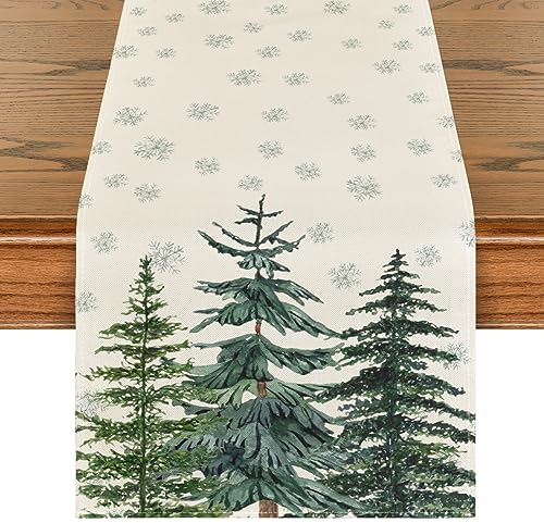 Artoid Mode Kiefern Schneeflocken Weihnachten Tischläufer, Saisonnal Winter Küche Tisch Dekoration Drinnen Urlaub Party Dekor 40x240 cm