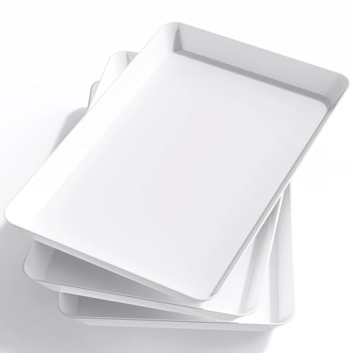 Lifewit Bandeja de Plástico, Bandejas Decorativas para Fiestas, Bandejas para Servir Comida, Bandeja Reutilizable Sin BPA para Aperitivos, Comida, Galletas, Pack de 3, 36.7 x 24 cm