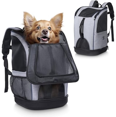 Navaris 2in1 Rucksack für Hund Katze gepolstert - Hunderucksack Katzenrucksack - Tragetasche - 30 x 30 x 46 cm - Haustier Backpack bis 10kg - Grau