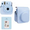 Meetikar Kameratasche und 64 Taschen Fotoalbum kompatibel mit Fujifilm Instax Mini 12 Sofortbildkamera, PU Leder tragbare Mini 12 Kameratasche mit verstellbarem Schulterriemen (Blau)