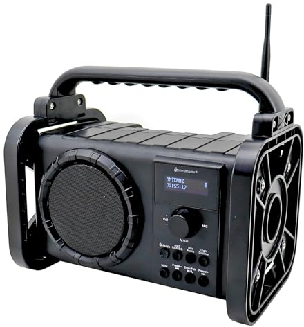 Soundmaster Radio DAB80SW da cantiere con DAB+ FM Bluetooth e batteria agli ioni di litio IP44, resistente alla polvere e agli spruzzi d'acqua, Nero