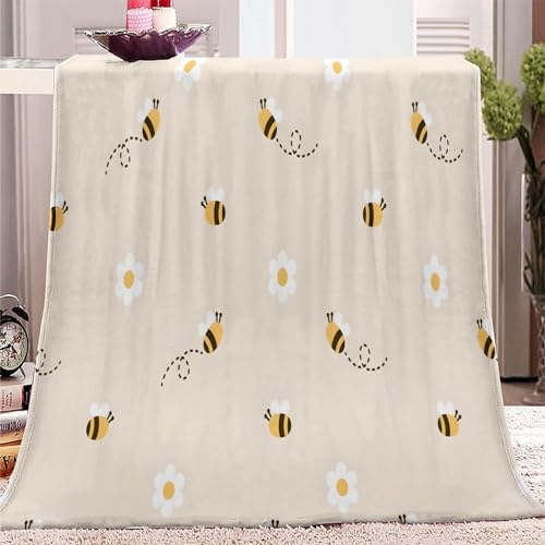 Flauschige Kuscheldecke Couch Decke L 70x100cm Cartoon-Bienen-Druck Fleecedecke, Warmer Tagesdecke - Leichte Ganzjahresdecke, Decken für Sofa Bett, Weiche Decke Für Kinder und Erwachsene