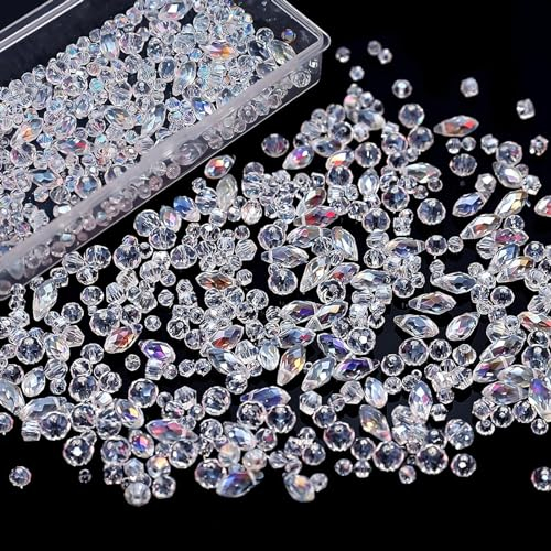 Wekuw 600 Pièces Perles Cristal (Couleur AB 4/6/8mm) Perles en Verre Cristals à Facette Perles pour Bijoux Perles de Cristal à Enfiler Convient pour les Collier, Bracelets, Bijoux Artisanaux DIY