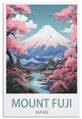 PuPLuM Mount Fuji Japanisches Vintage-Reiseposter, Querformat, 60 x 90 cm, Leinwand, Wandkunst, Poster für Wohnzimmer, Dekoration, Gemälde für Heimdekoration