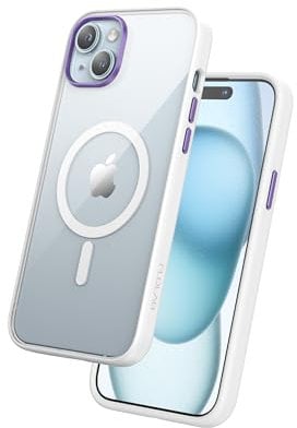 FLOLAB Surtect Tri-Fusion magnetische Schutzhülle für iPhone 15 Plus, schlankes Design, Magsafe-kompatibel, militärischer Rahmen, transparent, violetter Dunst