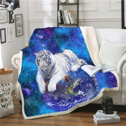 OaKita 3D Tiger Löwe Decke Tier Kuscheldecke Weiß Tiger Muster Flauschige Wohndecke,Weiche Warme Flanell Fleecedecke Microfaser TV Decke (A01,150 x 200 cm)