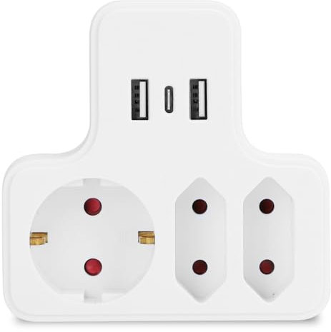 Aigostar Adaptador Enchufes Francés con 2 Tomas y Interruptor,Enchufe de Pared.con Protección Infantil,16A,250V,Blanco (3 Tomas y USB)