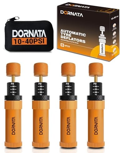 DORNATA Adjustable Tire Deflator Auto-Stop (10-40 PSI) Offroad Accessories Valve Stem kit 4x4 Tyre Air Down Tool for Truck, Pickup, Motorcycle,Jeep etc. (Orange)
