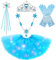 Toyssa Leuchtende Elsa Kostüm Mädchen Eiskönigin Prinzessin Zubehör Set mit Tüllrock Halskette Krone Zauberstab Handschuhe, Frozen LED Kostüm für Kinder Karneval Halloween