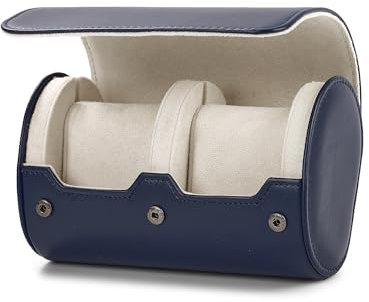Oirlv Luxus Pu Leder 2 Schlitze Uhrenrolle Reiseetui Aufbewahrungsetui Für Geschenkbox Weihnachten Jubiläum Geburtstag(Dunkelblau)