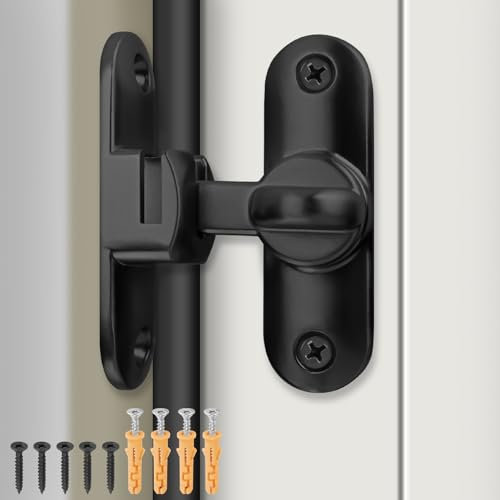 Adorila Barn Door Lock, 90/180 Degree Flip Heavy Duty Sliding Door Lock Latch, Small Door Bolt Latch Lock for Barn Door Cabinet Window Closet Door (Black)
