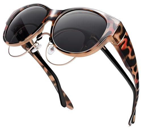URUMQI Überzieh Sonnenbrille über Normale Brille, Polarisierte Überbrille Sonnenbrille für Brillenträger Damen, Retro Sonnenbrillen Fit over Sunglasses mit UV400 Schutz Beige Schildpatt Rahmen