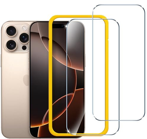 ivoler 2 Piezas Protector Pantalla para iPhone 16 Pro 6.3 Pulgadas, Incluye Marco de Instalación Fácil, Cristal Vidrio Templado Premium