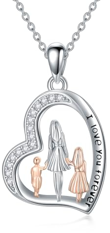 ROMANTICWORK Mutter Tochter Sohn Kette 925 Sterling Silber Herz Mutter Kinder Anhänger Halskette Mama Schmuck Geschenke für Damen