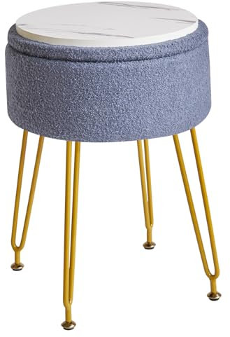 IBUYKE Samt Lagerung Fußstütze Hocker Ottoman, Make-up Eitelkeits Beistelltisch mit Abnehmbarer Abdeckung, goldene Stahlbeine, Couchtisch Top Cover, grau blau WBD010BU