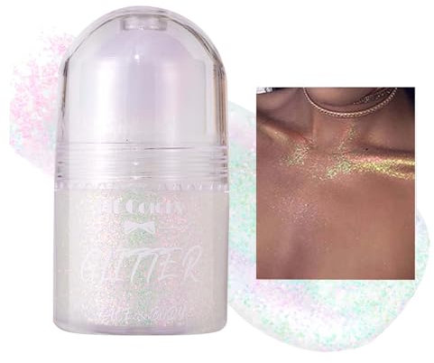 EONFAVE Roll-on Body Glitter Gel, Mermaid Pailletten Glitzer Gesicht, Liquid festival accessoires, Glitzer Face Paint Holographic Hair Glitter Gel, Shimmer Makeup (02Weiß 1Stück)
