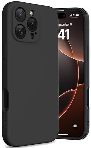 Cyber-Tech Liquid Silicone Case for iPhone 16 Pro Max 6.9-Inch, Silky Soft Touch Protective Phone Case, Anti-Scratch Shockproof Cover with Microfiber Lining (Black)