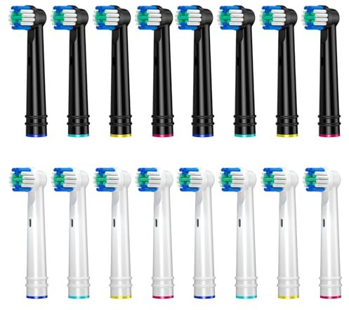 REDTRON Ersatzbürstenköpfe für Oral B, 16 Pack Zahnbürstenköpfe für Oral B, EB17-P Precision Clean Bürstenköpfe passend für pro 1000/3000/5000, Vitality Smart Genius Series und mehr,Weiß und Schwarz