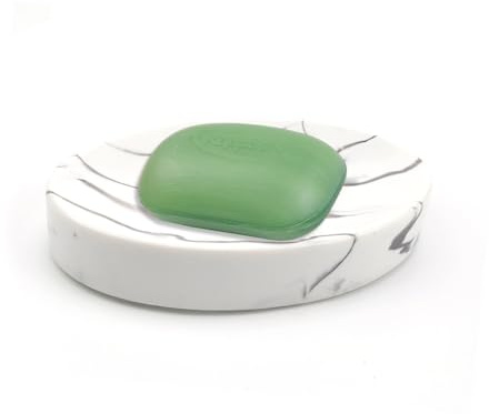 MYLERCT Porte Savon Cuisine, Résine Support Savon Solide, Texture Marbre, Ovale Antidérapant avec Tapis Antidérapant, pour Cuisine, Salle de Bain, WC