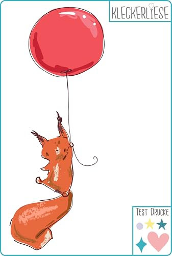 Kleckerliese DTF Bügelbild DIY- Fertiges DTF-Motiv für Baby & Kinder | Ideal für Babybody, T-Shirts & Turnbeutel Tiere Eichhörnchen Ballons