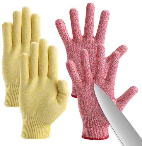 Paire de Gants Anti Coupure, 4 pièces Gants de Travail, Gants Anti-Coupures Enfant Femme, Protection de Niveau 5, pour Cuisine, Jardinage, Bricolage, Extérieur Explore Éviter Coupures