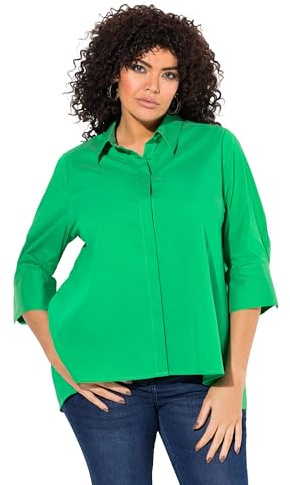 Ulla Popken Damen große Größen Übergrößen Plus Size Hemdbluse, Rückenfalte, A-Linie, Hemdkragen, 3/4-Arm naturgrün 54+ 836282450-54+
