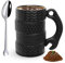 Taza de café de cerámica de 450 ml con cuchara, taza de café de porcelana grande con asa, taza de café personalizada con asa, taza de madura, vaso para hombres para cumpleaños en Navidad, color negro