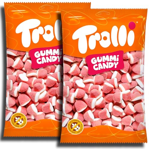 2 er Pack XXL Trolli Strawberry Kiss 2 x1kg Softe Schaumzuckerstücke mit Sahne-Erdbeer-Geschmack