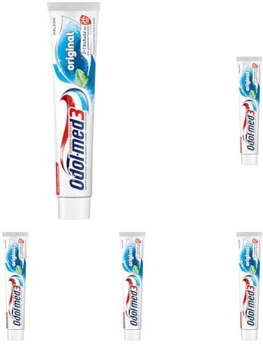 Odol-med3 Original Zahnpasta, Zahncreme mit 3in1 Schutz für starke Zähne, gesundes Zahnfleisch** und frischen Atem, 75ml (Packung mit 5)