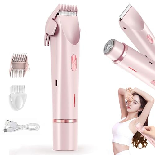 Intimrasierer für Frauen, 2 in 1 Dual Head Damenrasierer Elektrisch, Rasierer Damen Intimbereich, USB Aufladbar Rasierer Damen, IPX7 Wasserdicht Damen Intimrasierer für Gesicht Körper Bikini (Rosa)