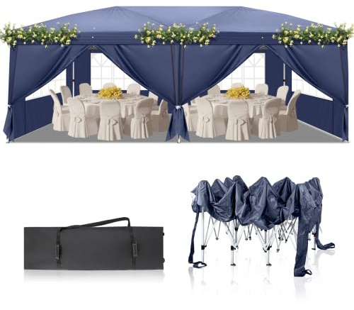 Bonnlo Gazebo 3x6m, Höhenverstellbar, Wasserdicht Partyzelt mit 6 Seitenteilen, Gartenpavillon für Outdoor Hochzeit Garten Camping Party, Blau