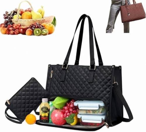 YuuFcy 2 in 1 Lunch Tote Bag for Women, 5.6 Inch Leakproof Tote Bags with Insulated Lunch Compartment, Large Work Tote Bag with Lunch Compartment, Work Handbag for Business, Office